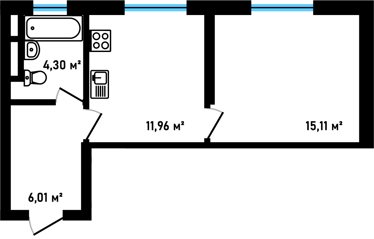 Планировка: 1-комнатная, 37,38 м²