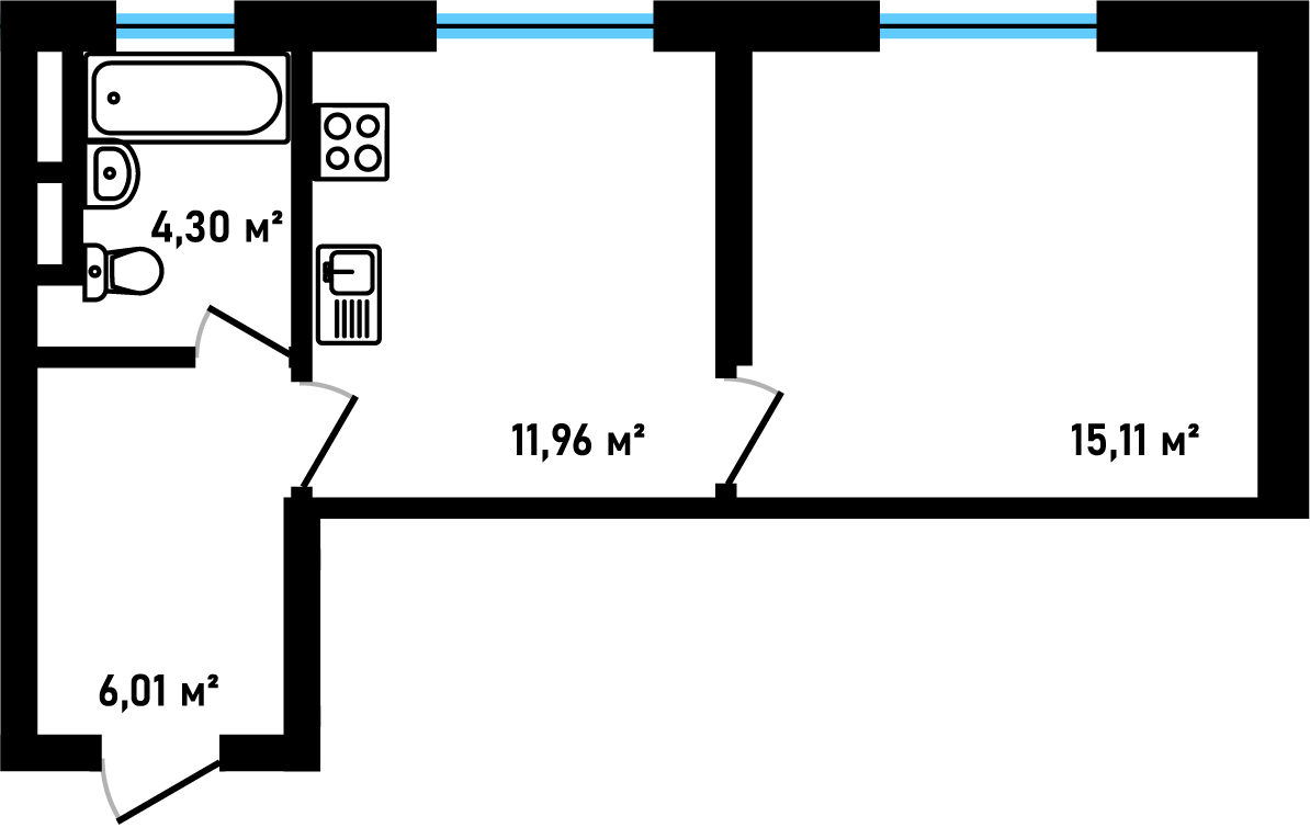 Планировка: 1-комнатная, 37,38 м²