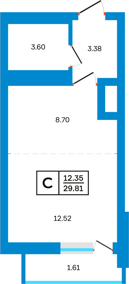 Планировка: Студия, 29,81 м²