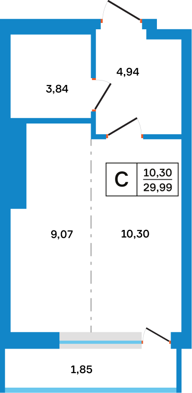Планировка: Студия, 29,99 м²