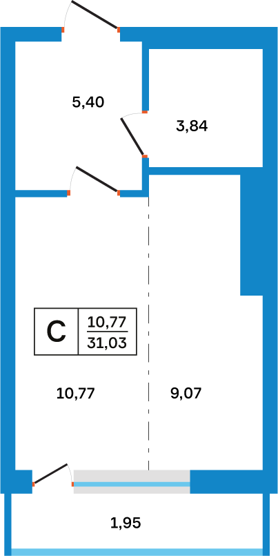 Планировка: Студия, 31,03 м²
