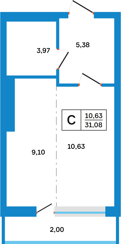 Планировка: Студия, 31,08 м²